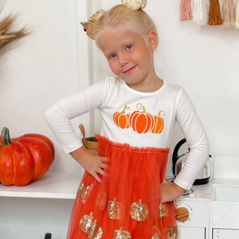 NWT - Sweet Wink Girls Pumpkin Long Sleeve Tutu Dress - Sizes 5Y, 6Y and 7/8Y